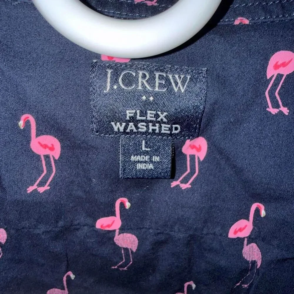 J.Crew Men’s Black Short Sleeve Button-Down Shirt Pink Flamingo Print Slim Fit